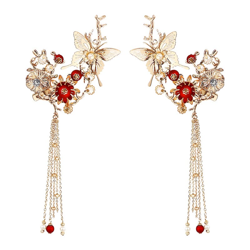 FERCAISH New Butterfly Tassel Hair Clip Classic Style Pearl Hair Clip Hair Accessories for Traditional Clothes Festive Wedding Cosplay