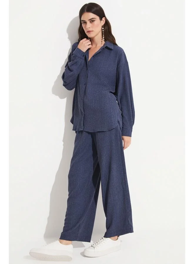 جون June Women Cotton Blend Shirt Trouser Set Navy