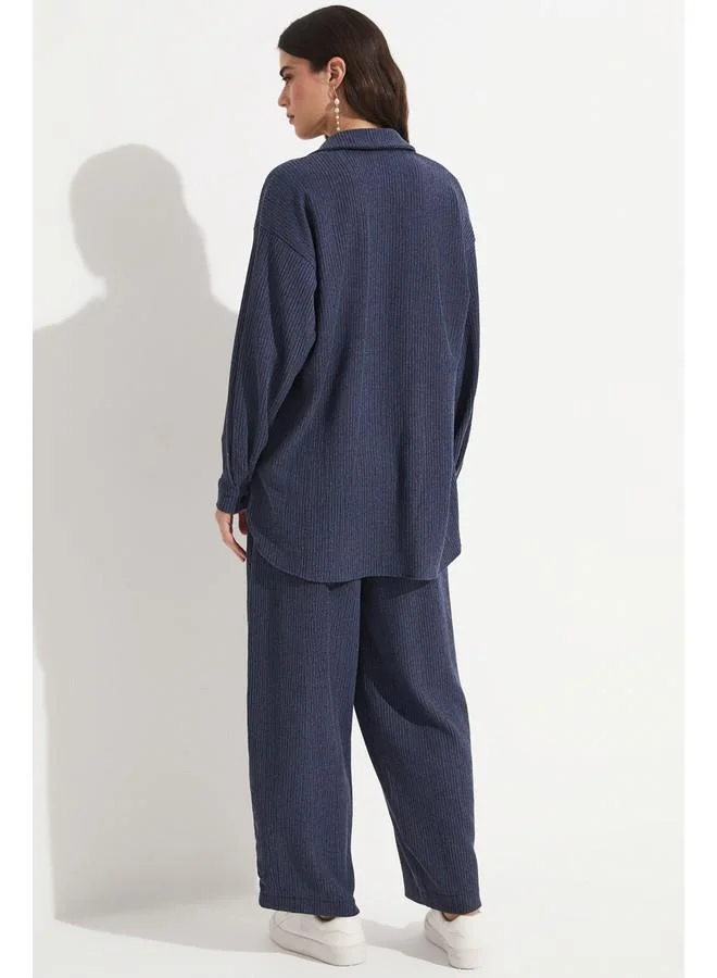 جون June Women Cotton Blend Shirt Trouser Set Navy