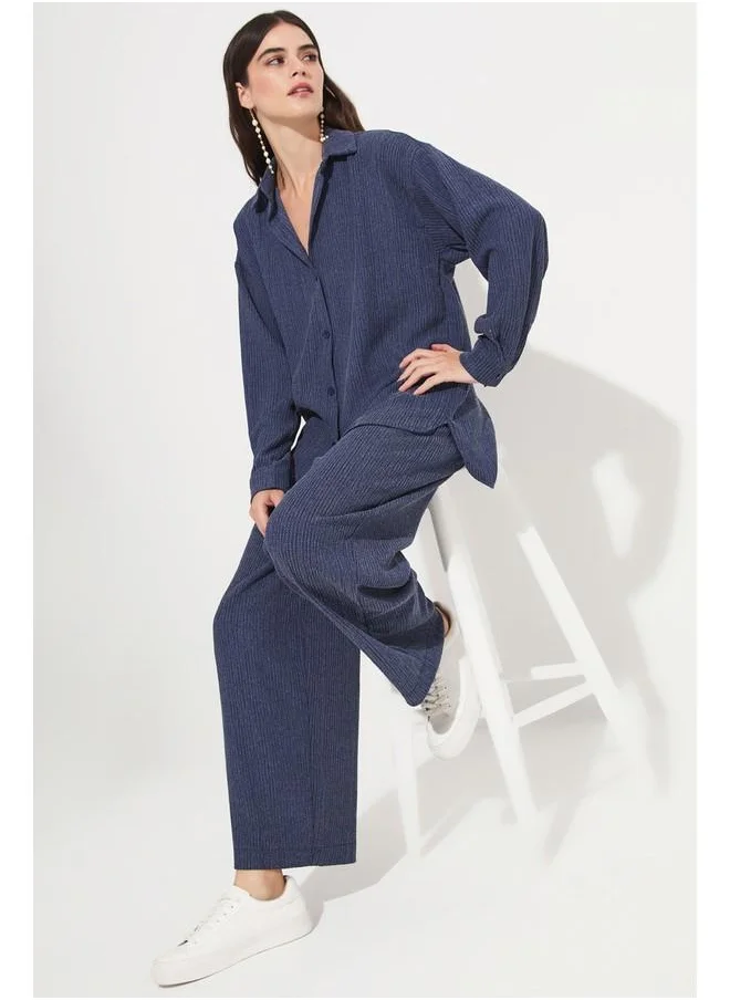 جون June Women Cotton Blend Shirt Trouser Set Navy