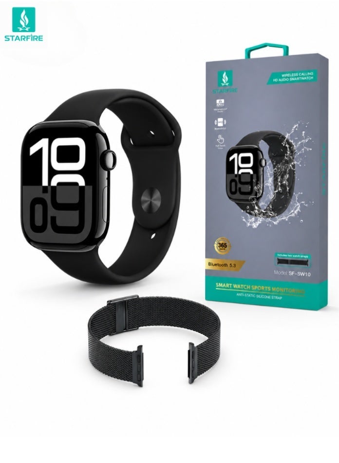 Starfire Smart Watch 2.01 Inch Full Touch Screen, Bluetooth Calling NFC Smartwatch with Heart Rate Blood Oxygen Sleep Monitor, IP65 Water Resistant, Call SMS Notifications, Wireless Charging, Long Battery Life for Android iOS - Black - Image 1
