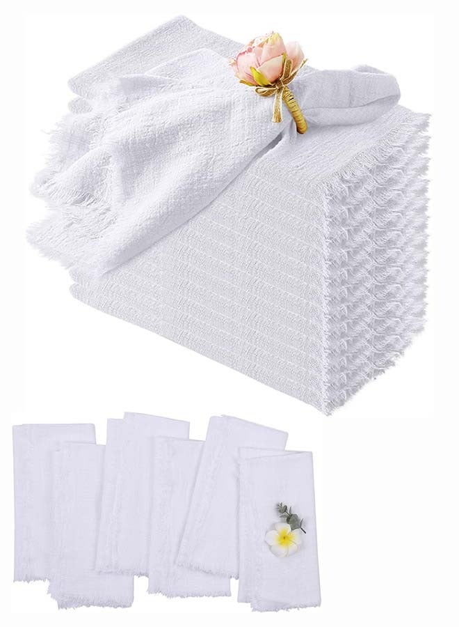 YIM-VIBEHAUS 12 Pcs Cotton Linen Cloth Napkin, Handmade Cloth Napkins with Fringe, 40 x 40 cm Soft Cloth Dinner Napkin Square Table Napkins for Dinners, Parties, Weddings, Wedding Napkin White - Image 1