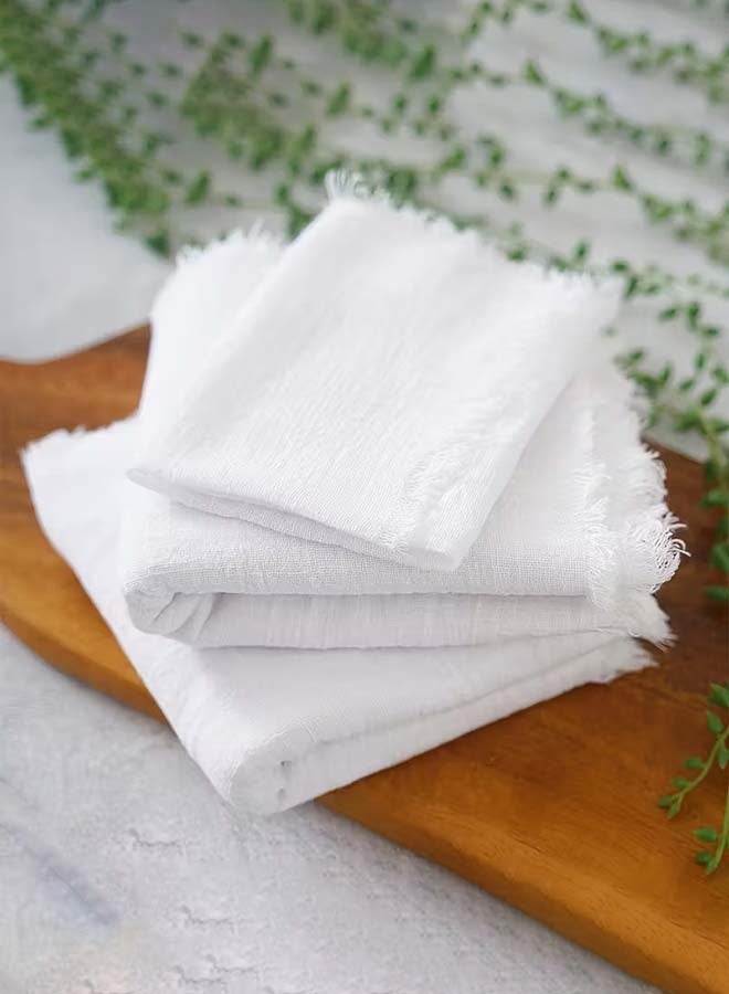 YIM-VIBEHAUS 12 Pcs Cotton Linen Cloth Napkin, Handmade Cloth Napkins with Fringe, 40 x 40 cm Soft Cloth Dinner Napkin Square Table Napkins for Dinners, Parties, Weddings, Wedding Napkin White - Image 5