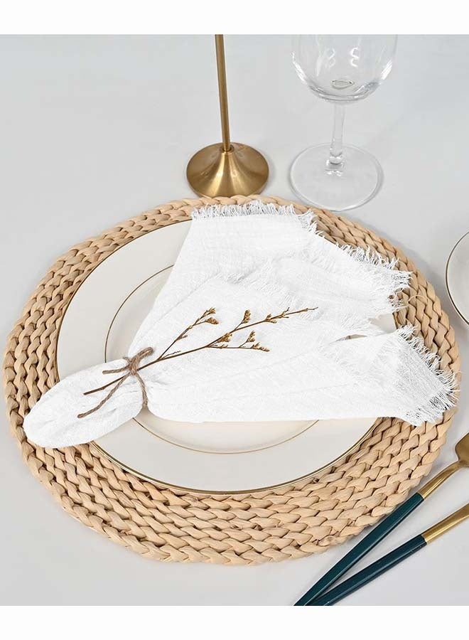 YIM-VIBEHAUS 12 Pcs Cotton Linen Cloth Napkin, Handmade Cloth Napkins with Fringe, 40 x 40 cm Soft Cloth Dinner Napkin Square Table Napkins for Dinners, Parties, Weddings, Wedding Napkin White - Image 4