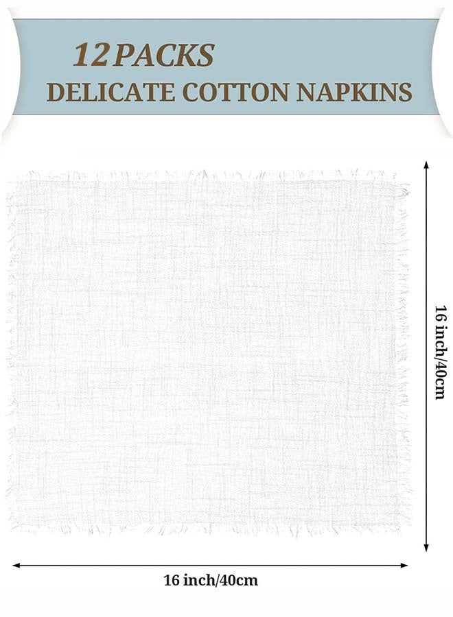 YIM-VIBEHAUS 12 Pcs Cotton Linen Cloth Napkin, Handmade Cloth Napkins with Fringe, 40 x 40 cm Soft Cloth Dinner Napkin Square Table Napkins for Dinners, Parties, Weddings, Wedding Napkin White - Image 3