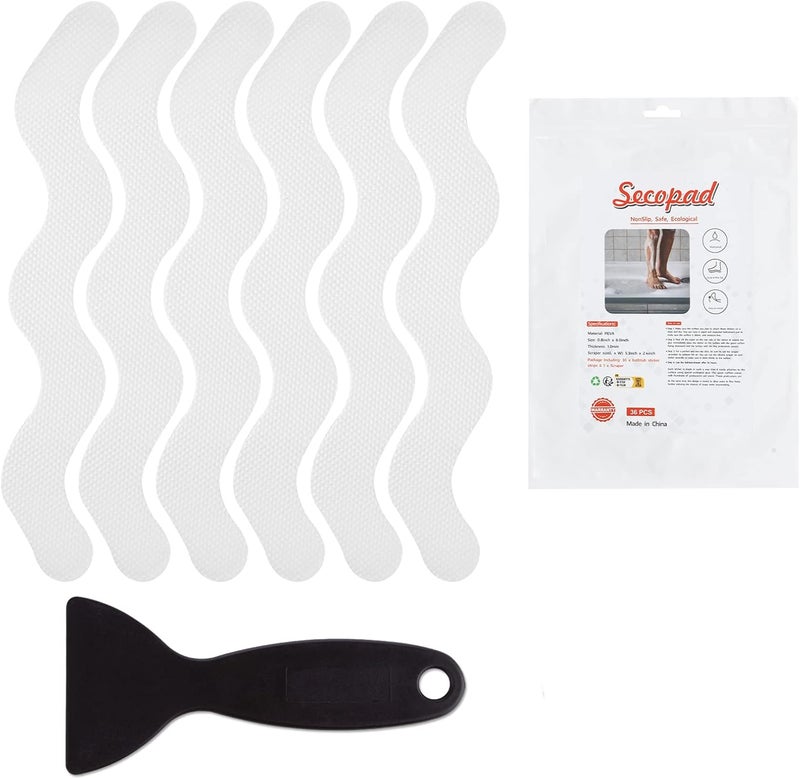 Secopad Patented 36 PCS Anti Slip Shower Stickers, Safety Bathtub Strips Adhesive Decals with Premium Scraper for Bath Tub Shower Stairs - Image 1