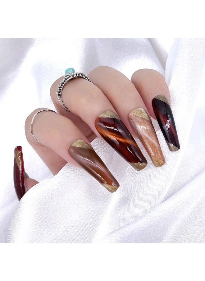 KRISNICE - 3D Magnetic Cat Eye Gel Polish Set 6 Color Gold Sauce red Brown Colors Nail Polish Soak Off UV Gel Varnish Nail Salon Kit with 1PC Magnet Stick (KMY6-004) - Image 1