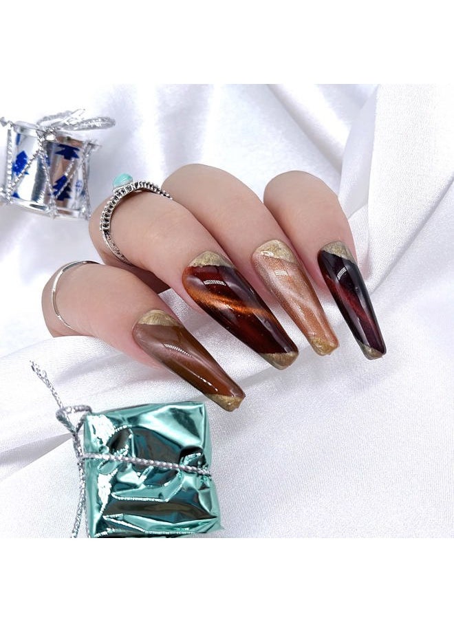 KRISNICE - 3D Magnetic Cat Eye Gel Polish Set 6 Color Gold Sauce red Brown Colors Nail Polish Soak Off UV Gel Varnish Nail Salon Kit with 1PC Magnet Stick (KMY6-004) - Image 1