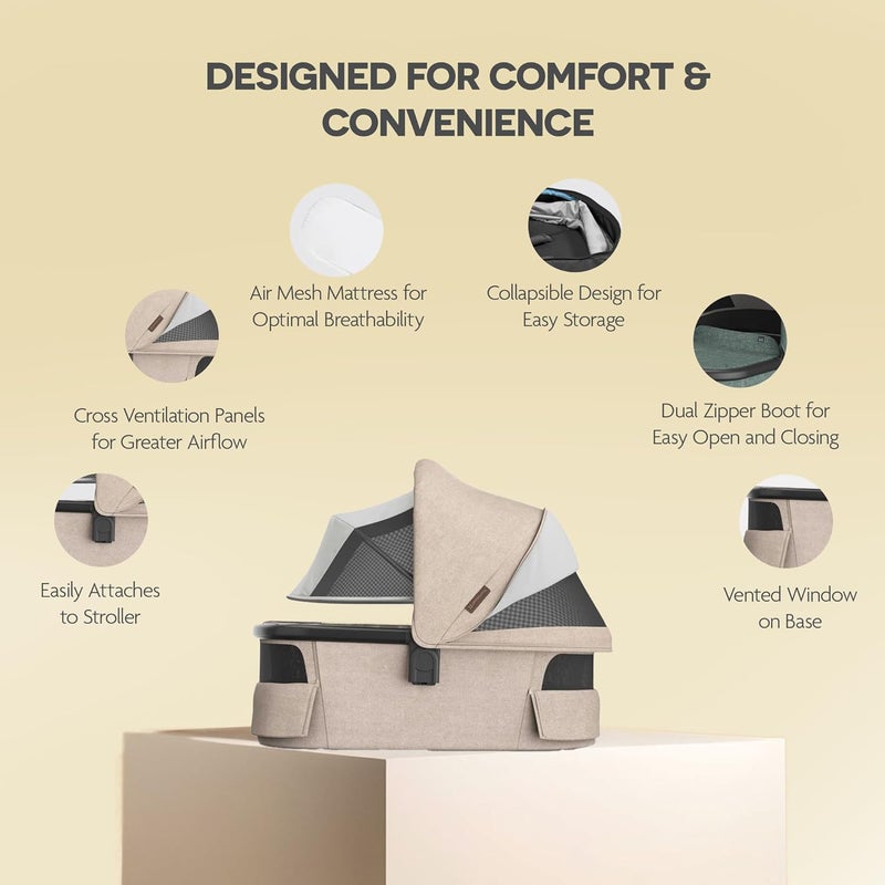 UPPAbaby Bassinet V3 for Newborns and Toddlers - Oat Mélange with Carbon Frame - Image 4
