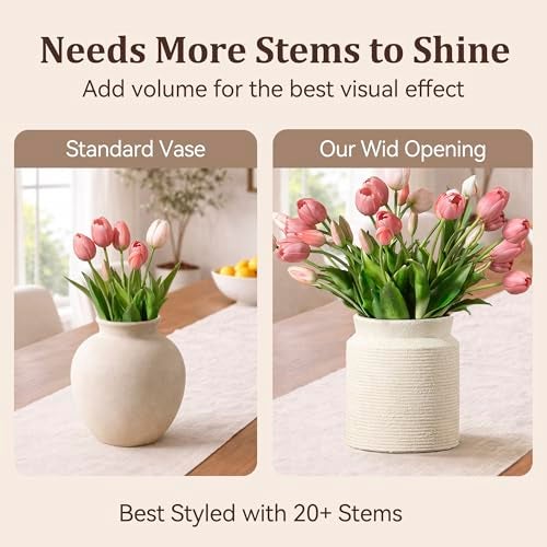 Dobbyby Ceramic Flower Vase 7.5 inch Farmhouse Rustic Vase for Home Decor Handcrafted Pottery Terracotta Vases for Dining Table Decor Fireplace Living Room Bathroom Wedding Centerpiece (M-Off White) - Image 5