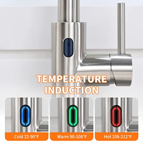 OWOFAN Touchless Kitchen Faucet with Pull Down Sprayer LED Light Single Handle Kitchen Sink Faucet Motion Sensor Smart Hands-Free, Stainless Steel Brushed Nickel 1080SN - Image 3