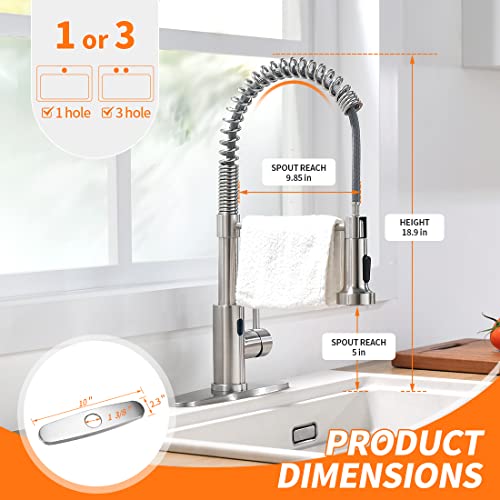 OWOFAN Touchless Kitchen Faucet with Pull Down Sprayer LED Light Single Handle Kitchen Sink Faucet Motion Sensor Smart Hands-Free, Stainless Steel Brushed Nickel 1080SN - Image 4