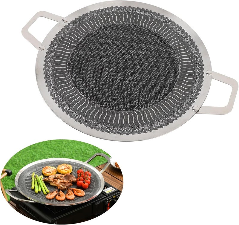 HAPPY HOME Bbq Grill, Round Stainless Steel Nonstick Grill Pan with 2 Handles for Induction Cooktop Outdoor Camping Barbecue, Korean Frying Pan Griddle for Bacon Sausage Egg Seafood (34CM) - Image 3