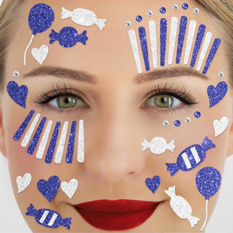Party Factory Trendy natural assorted colors Face Tattoo Blue/White Clown, Temporary Glitter Face Tattoo for Theme Party, Halloween & Carnival, Children & Adults Market multi-use trusted quality - Image 1