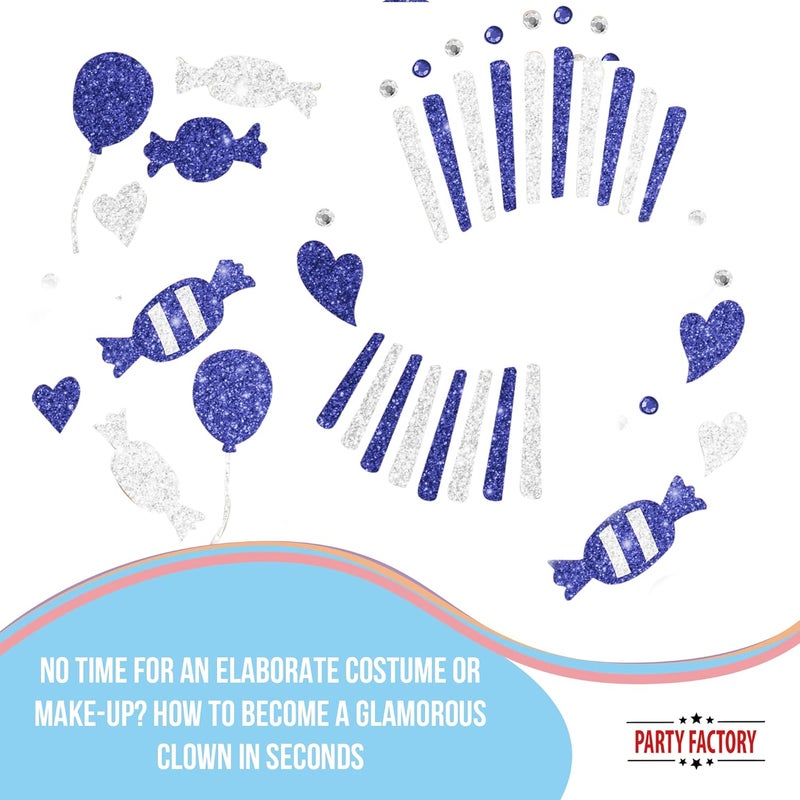 Party Factory Trendy natural assorted colors Face Tattoo Blue/White Clown, Temporary Glitter Face Tattoo for Theme Party, Halloween & Carnival, Children & Adults Market multi-use trusted quality - Image 3