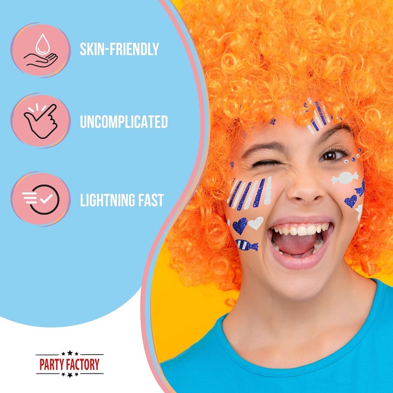 Party Factory Trendy natural assorted colors Face Tattoo Blue/White Clown, Temporary Glitter Face Tattoo for Theme Party, Halloween & Carnival, Children & Adults Market multi-use trusted quality - Image 4