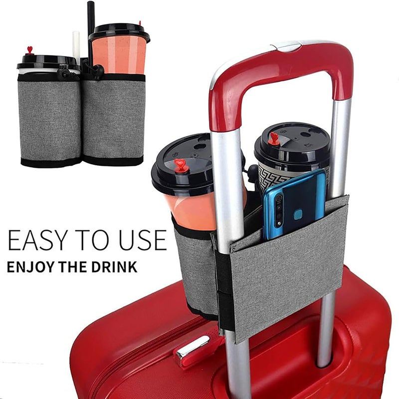 Multipurpose Luggage Cup Holder Travel Coffee Mugs Drink Bag with Zipper Pocket for Business Travelers Flight Attendants Fits Most Suitcase Handles - Image 2