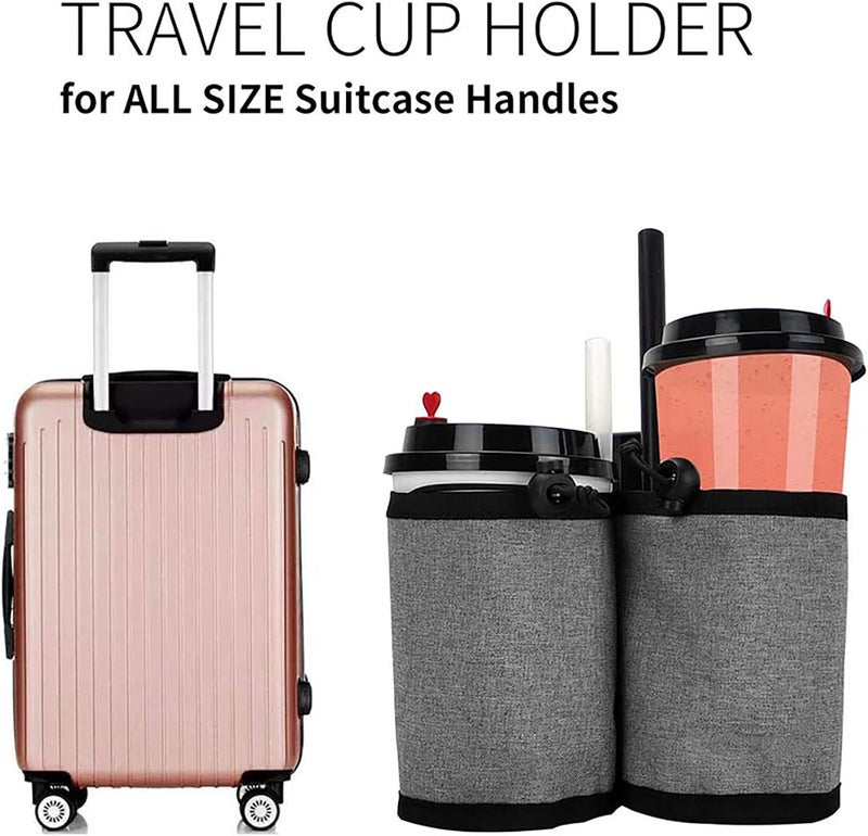 Multipurpose Luggage Cup Holder Travel Coffee Mugs Drink Bag with Zipper Pocket for Business Travelers Flight Attendants Fits Most Suitcase Handles - Image 3