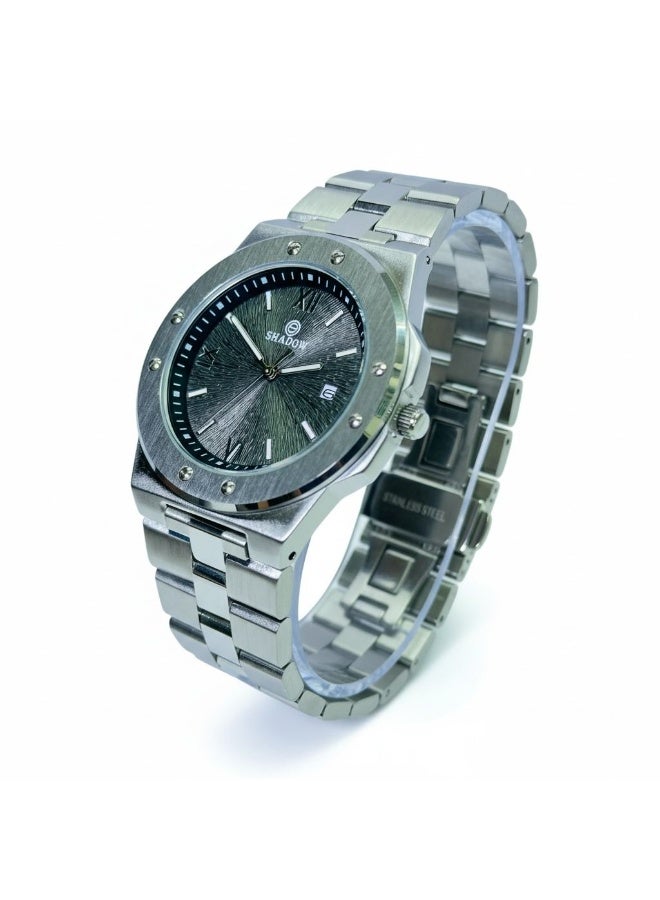 SHADOW Vertex SD1417 Men’s Analog Watch Stainless Steel Silver Strap Black Sunburst Dial Quartz Date Display Water Resistant 3ATM - Image 4