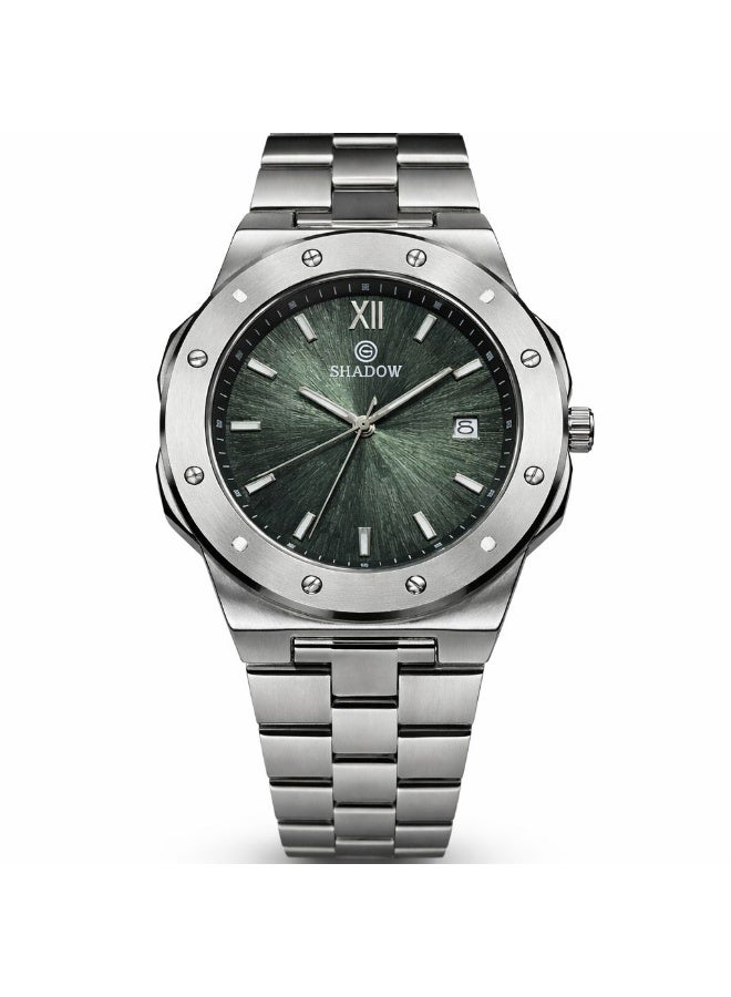 SHADOW Vertex SD1417 Men’s Analog Watch Stainless Steel Silver Strap Black Sunburst Dial Quartz Date Display Water Resistant 3ATM - Image 1