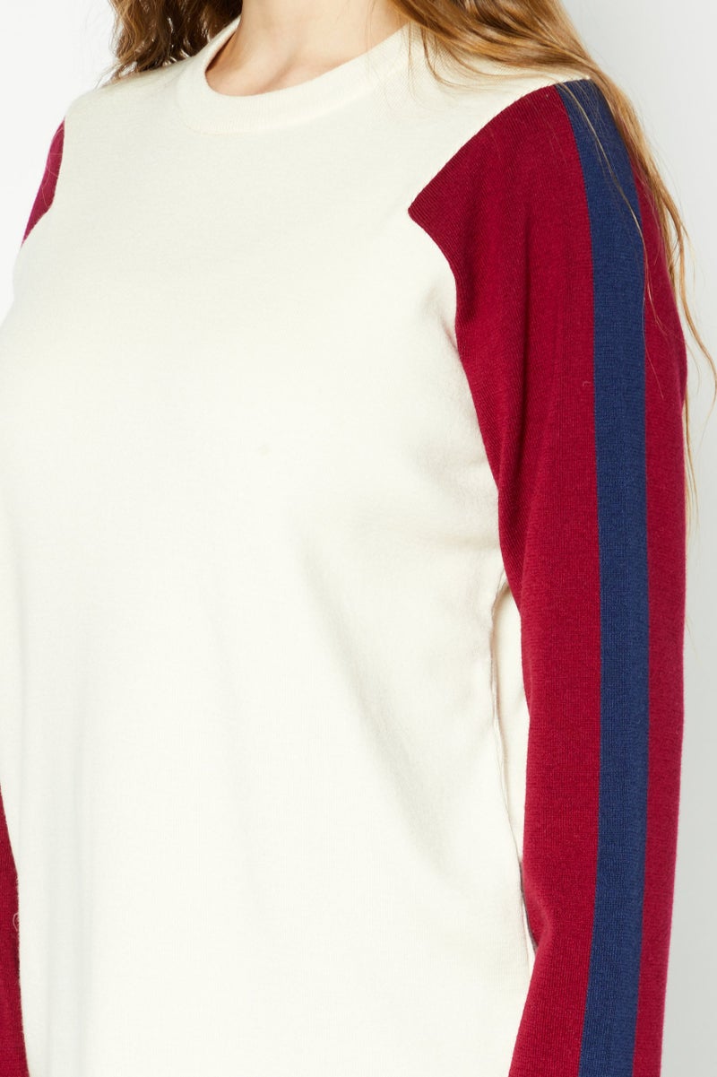 LACOSTE Women Crew Neck Knitted Sweater, Beige - Image 3