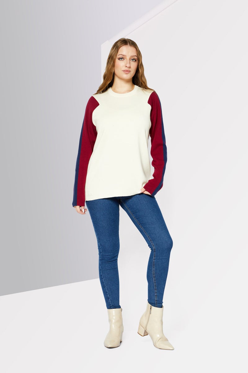 LACOSTE Women Crew Neck Knitted Sweater, Beige - Image 2