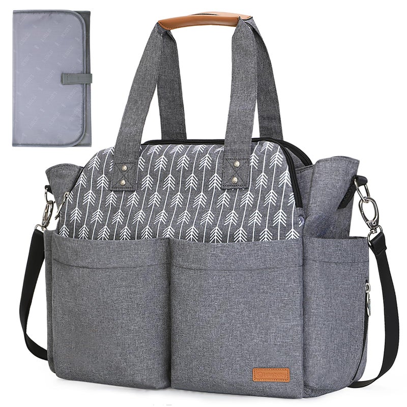Lekebaby Diaper Bag Tote Large Diaper Bags WaterproofLarge Mommy Bag for Hospital Baby Bags for Mom Travel Diaper Tote Messenger PurseGrey Arrow Print