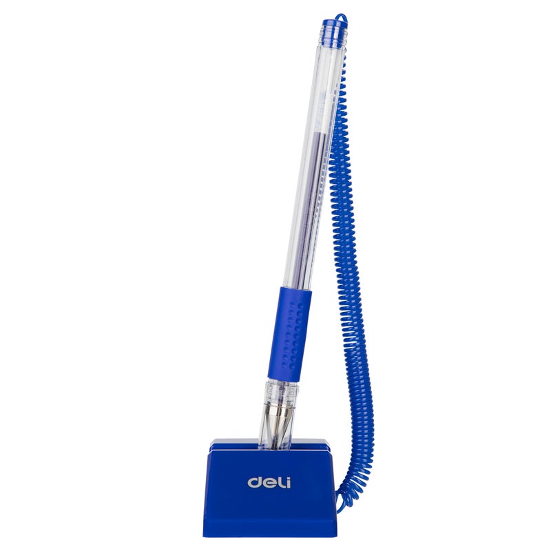 Deli 0.5 mm Bullet Tip Desk Pen Stand with Rotatable Base and Soft Grip – Blue - Image 2