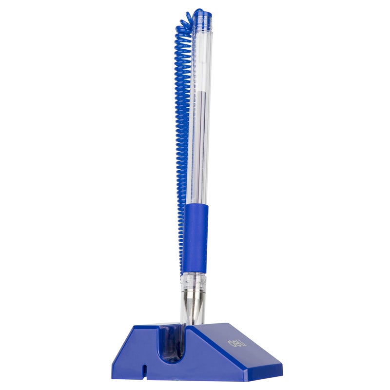 Deli 0.5 mm Bullet Tip Desk Pen Stand with Rotatable Base and Soft Grip – Blue - Image 3