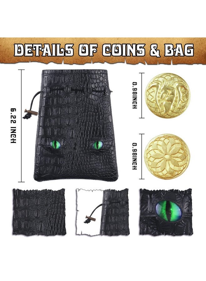 Byhoo 100 Metal Fantasy Coins With Pu Fake Leather Pouch, Gold Dnd Coins For Board Game, Golden Game Tokens Store In The Coins Bag, Dnd Accessories For From New To Master, Retro Board Game Gifts For Dm  - Image 2
