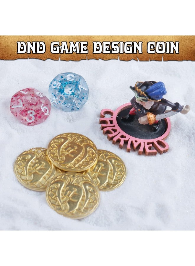 Byhoo 100 Metal Fantasy Coins With Pu Fake Leather Pouch, Gold Dnd Coins For Board Game, Golden Game Tokens Store In The Coins Bag, Dnd Accessories For From New To Master, Retro Board Game Gifts For Dm  - Image 4