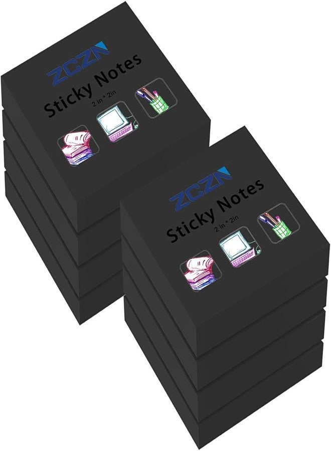 ZCZN Small Sticky Notes, 2in x 2in, 100 Sheets/Pad, 8 Pads/Pack, Black - Image 1