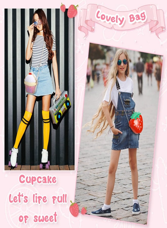 Cindeer 2 Pcs Cute Purse Bag Kawaii Food Fruit Purse Chain PU Phone Shoulder Wallet Crossbody Handbag for Women(Cupcake, Strawberry) - Image 5