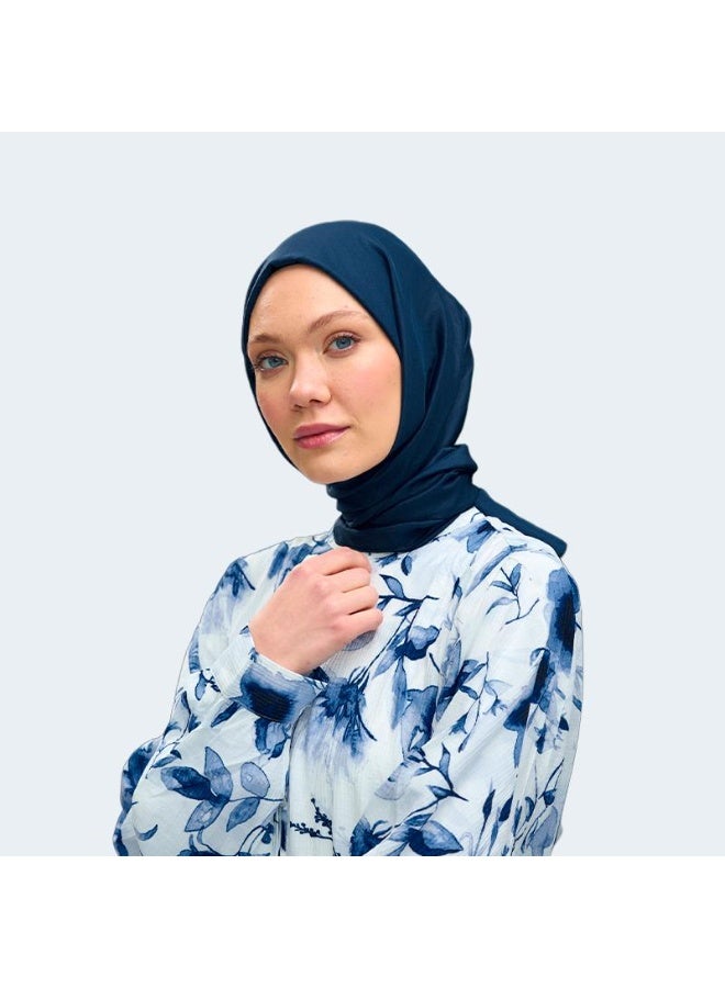 uper Soft & Shiny Luxurious Silk-Blend Vual Hijab Shawl – Navy Blue - Image 2