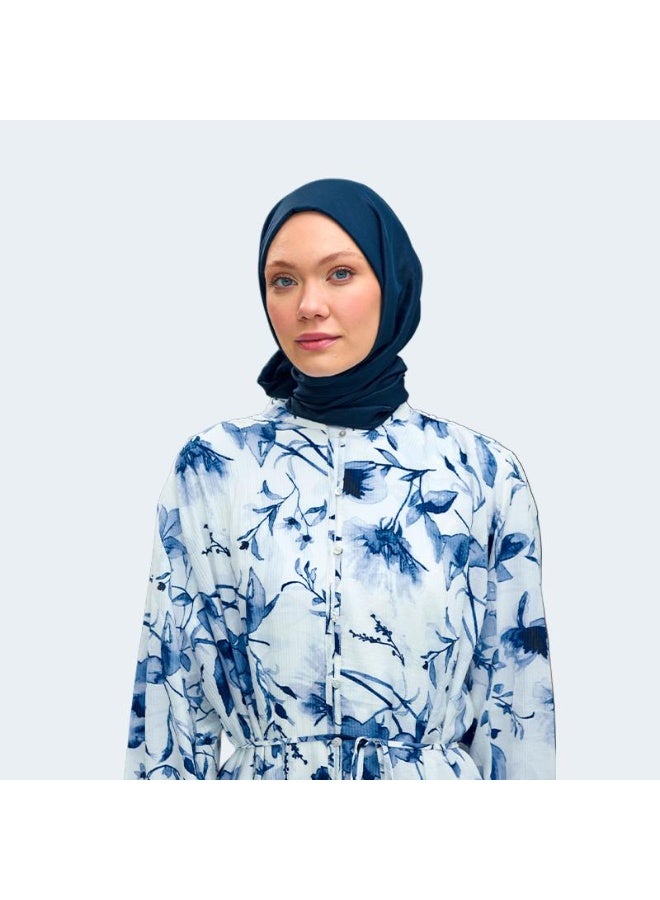uper Soft & Shiny Luxurious Silk-Blend Vual Hijab Shawl – Navy Blue - Image 4
