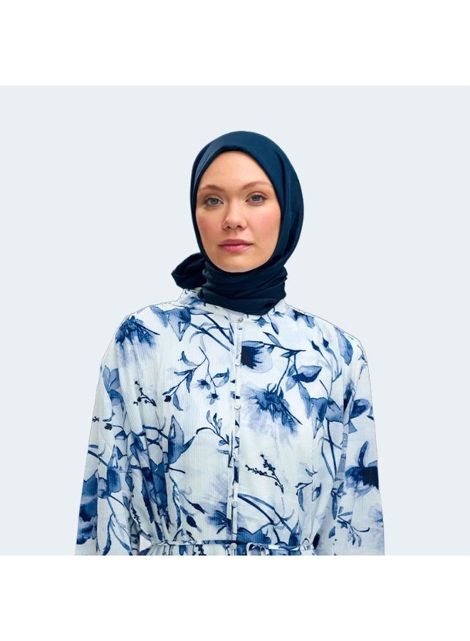 uper Soft & Shiny Luxurious Silk-Blend Vual Hijab Shawl – Navy Blue - Image 5