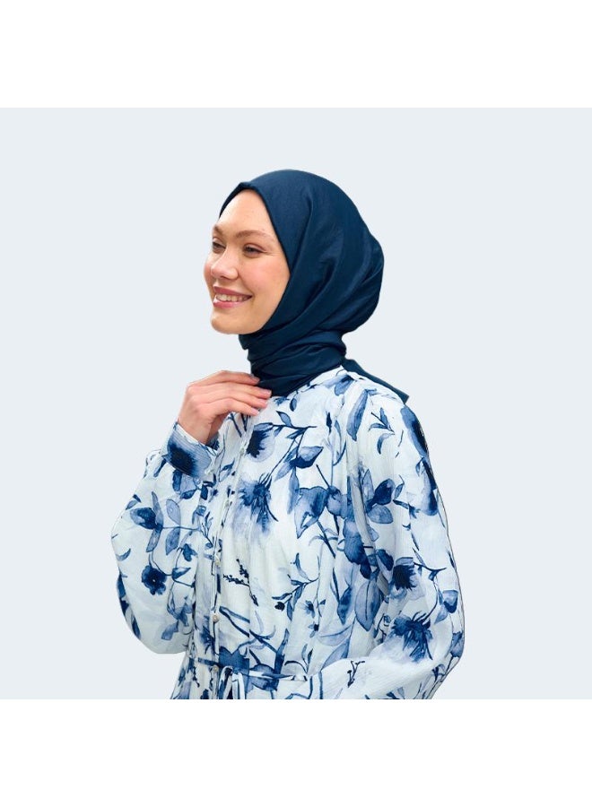 uper Soft & Shiny Luxurious Silk-Blend Vual Hijab Shawl – Navy Blue - Image 3
