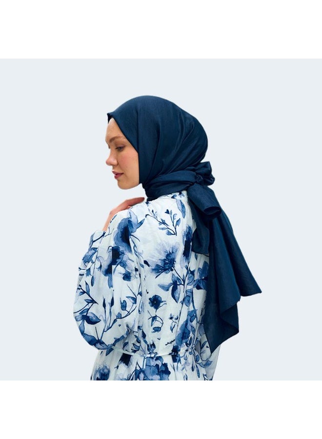 uper Soft & Shiny Luxurious Silk-Blend Vual Hijab Shawl – Navy Blue - Image 1
