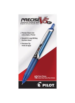 , Precise V5 Rt Refillable & Retractable Rolling Ball Pens, Extra Fine Point 0.5 Mm, Blue, Pack Of 12