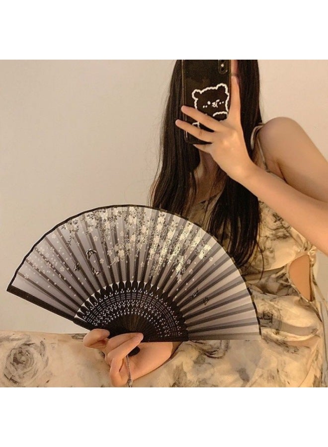 Chinese Style Folding Small Fan Carry-on Ancient Style Hanfu Ancient Dress Dance Chinese Style Summer Black Bamboo Fan For Women-Specifications:Order With Tassels-Color:A Handful Of Orchids - Image 4