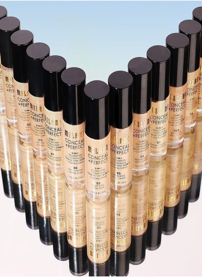Milani Cosmetics Conceal + Perfect 2-In-1 Foundation + Concealer 07 Sand Tan with Cool Undertone 30ml – Full Coverage, Lightweight, Long-Lasting, Water-Resistant, Oil-Free, Vegan & Cruelty-Free