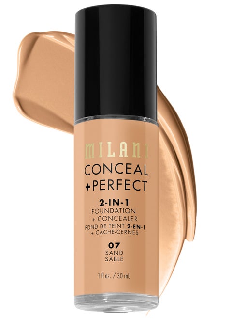 Milani Cosmetics Conceal + Perfect 2-In-1 Foundation + Concealer 07 Sand Tan with Cool Undertone 30ml – Full Coverage, Lightweight, Long-Lasting, Water-Resistant, Oil-Free, Vegan & Cruelty-Free