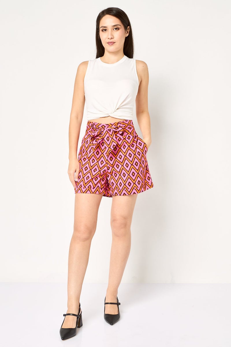 promod Women Allover Belt Tie Shorts, Multicolor - Image 2