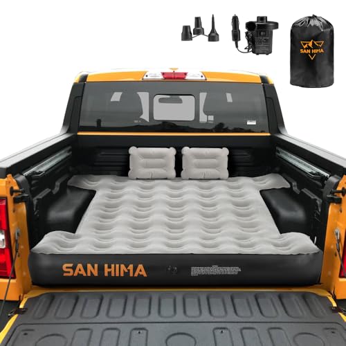 SAN HIMA Truck Bed Air Mattress for 5.5-5.8ft Full Size Short Bed, Inflatable Pickup Truck Mattress with Electric Pump & Carry Bag, Waterproof PVC Camping Air Mattress, Camel & Black - Image 1