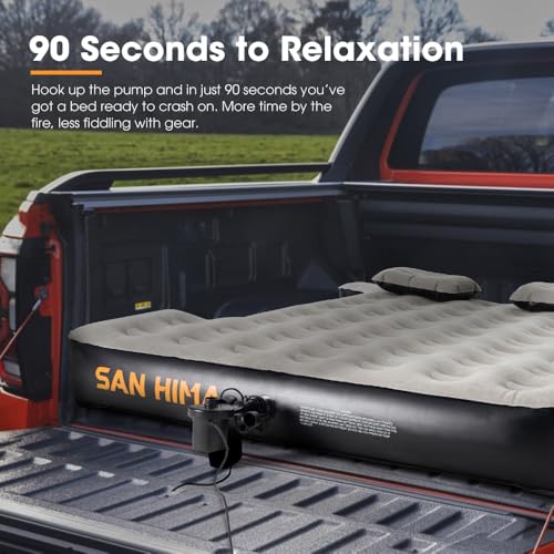 SAN HIMA Truck Bed Air Mattress for 5.5-5.8ft Full Size Short Bed, Inflatable Pickup Truck Mattress with Electric Pump & Carry Bag, Waterproof PVC Camping Air Mattress, Camel & Black - Image 4