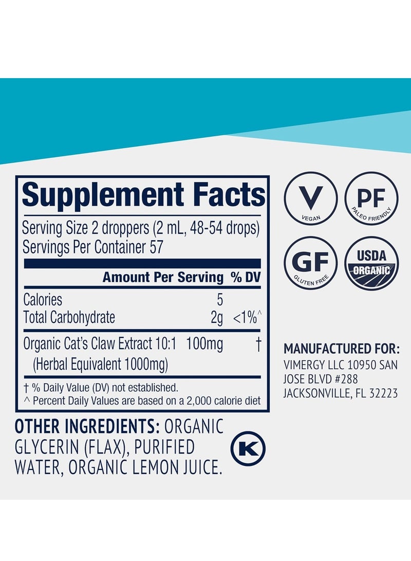 Vimergy Cat’s Claw Liquid Antioxidant Support  Benefits The Immune System 3.88 fl oz 57 Servings - Image 2
