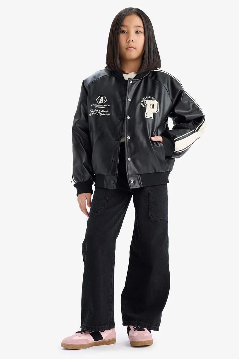 ديفاكتو Girl College Collar Waterproof Bomber Jacket