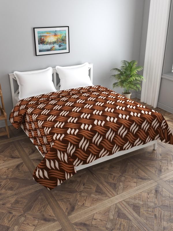 BREVARD BREVARD Double Bed Woolen Fabric Geometric Quilt CoverDuvet CoverRajai CoverBlanket Cover for Winters 90x100 InchesCoffee - Image 1