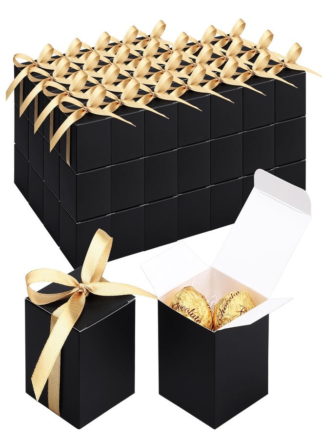 EUSOAR Favor Boxes, 120pcs 2x2x2 Inches Black Small Gift Boxes Macaron Box with Gold Ribbons, Mini Cube Soap Box Candy Storage Chocolate Truffles Container for Wedding Birthday Party DIY Favors - Image 1