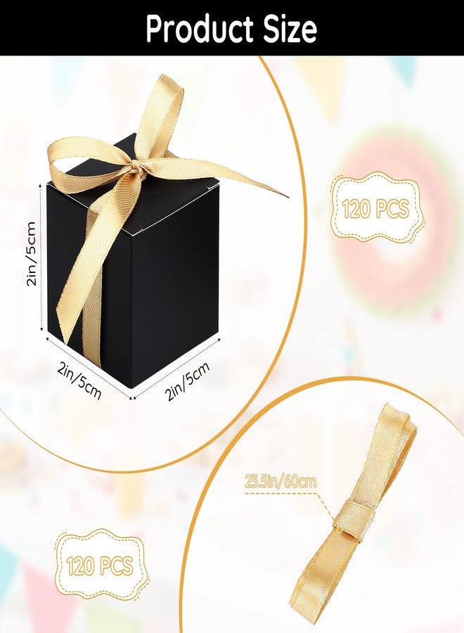 EUSOAR Favor Boxes, 120pcs 2x2x2 Inches Black Small Gift Boxes Macaron Box with Gold Ribbons, Mini Cube Soap Box Candy Storage Chocolate Truffles Container for Wedding Birthday Party DIY Favors - Image 2